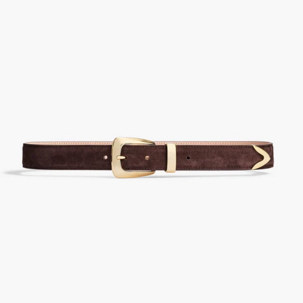 Khaitie: Benny Belt in Brown Suede with Gold Hardware, size 75 (New with tags)